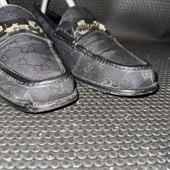 Gucci Horsebit Black Canvas Logo Designer Loafers Shoes Womens Size 39.5 (9.5) - Picture 3 of 11